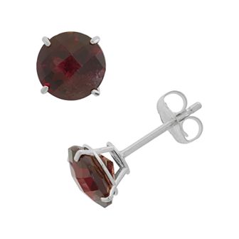 Garnet 10k White Gold Stud Earrings