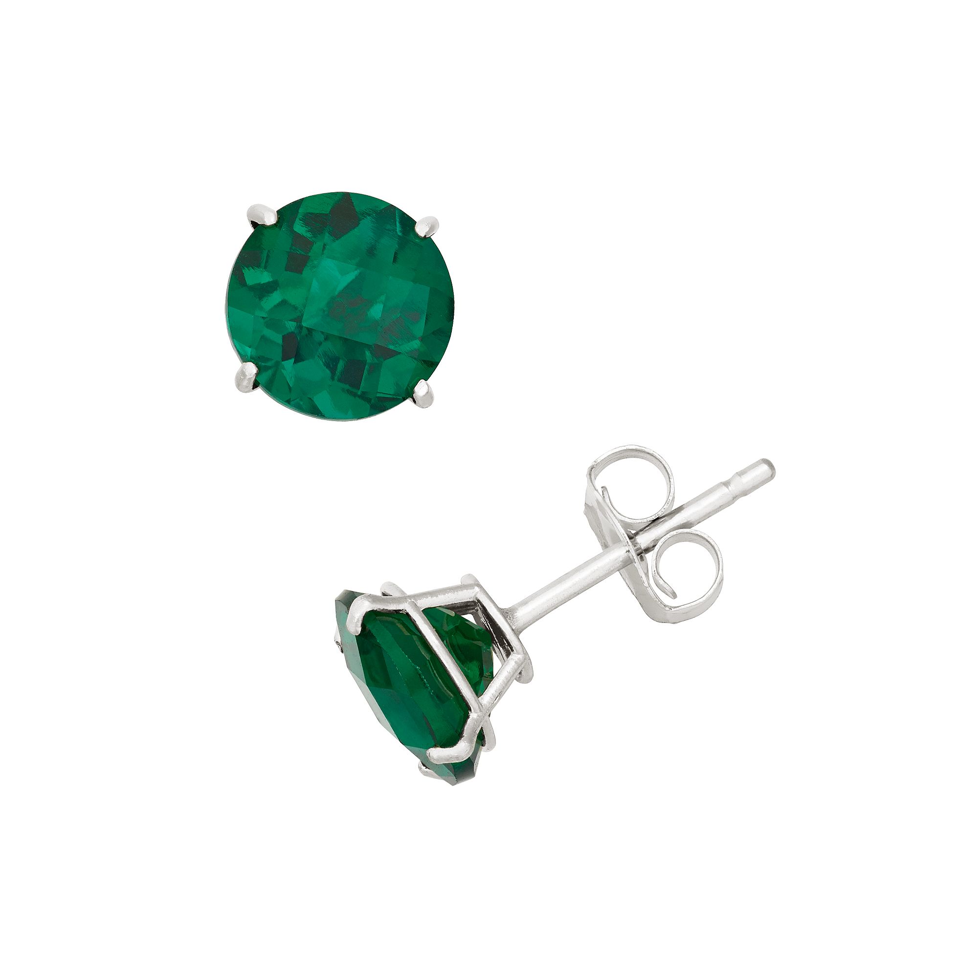 Lab-Created Emerald 10k White Gold Stud Earrings, Womens, Green
