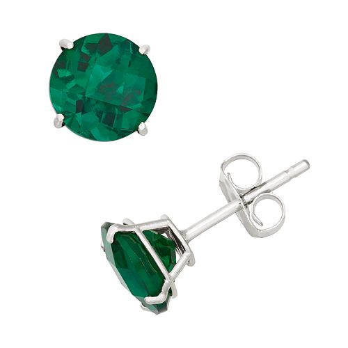 LabCreated Emerald 10k White Gold Stud Earrings