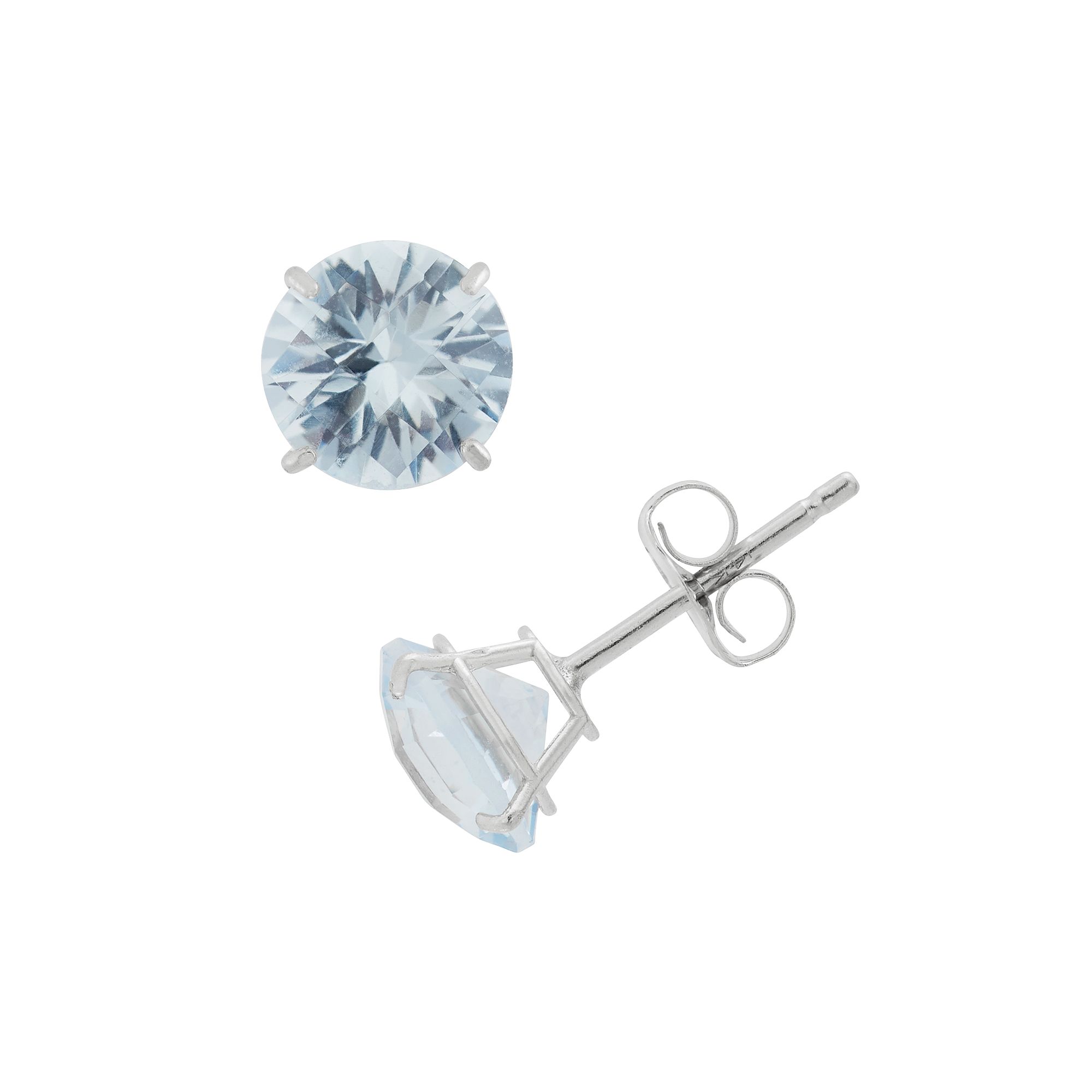 Lab-Created Aquamarine 10k White Gold Stud Earrings, Womens, Blue