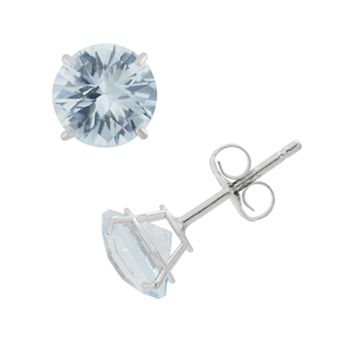 Lab-Created Aquamarine 10k White Gold Stud Earrings
