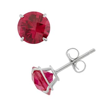 Lab-Created Ruby 10k White Gold Stud Earrings