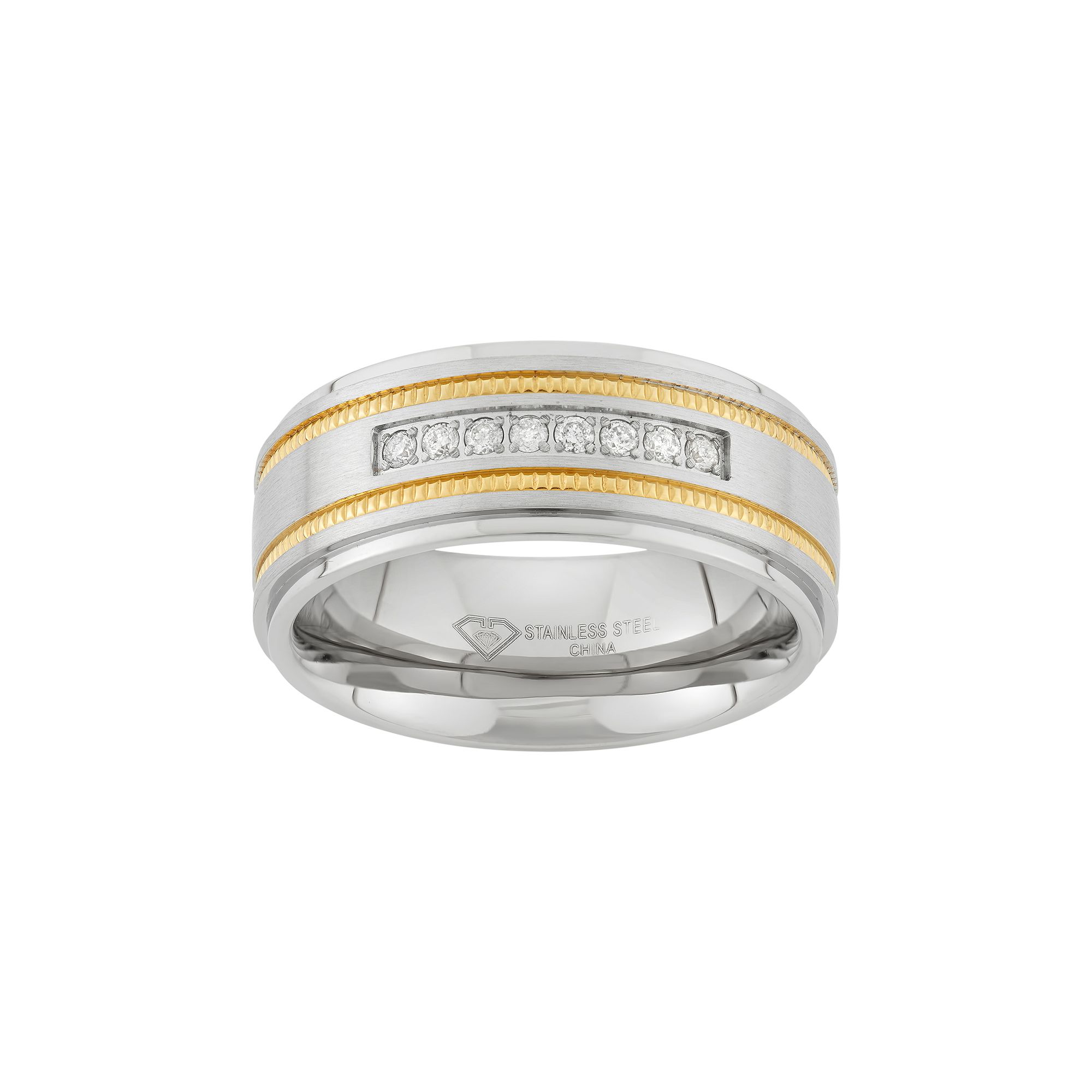 1/6 Carat T.W. Two Tone Stainless Steel Wedding Band - Men, Mens, Size: 7,