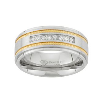 Steel Nation 1/6 Carat T.W. Two Tone Stainless Steel Wedding Band - Men