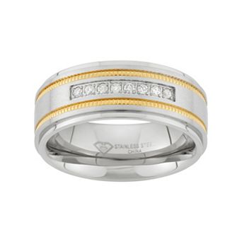 Steel Nation 1/6 Carat T.W. Two Tone Stainless Steel Wedding Band - Men