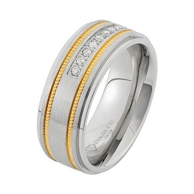 1/6 Carat T.W. Two Tone Stainless Steel Wedding Band - Men