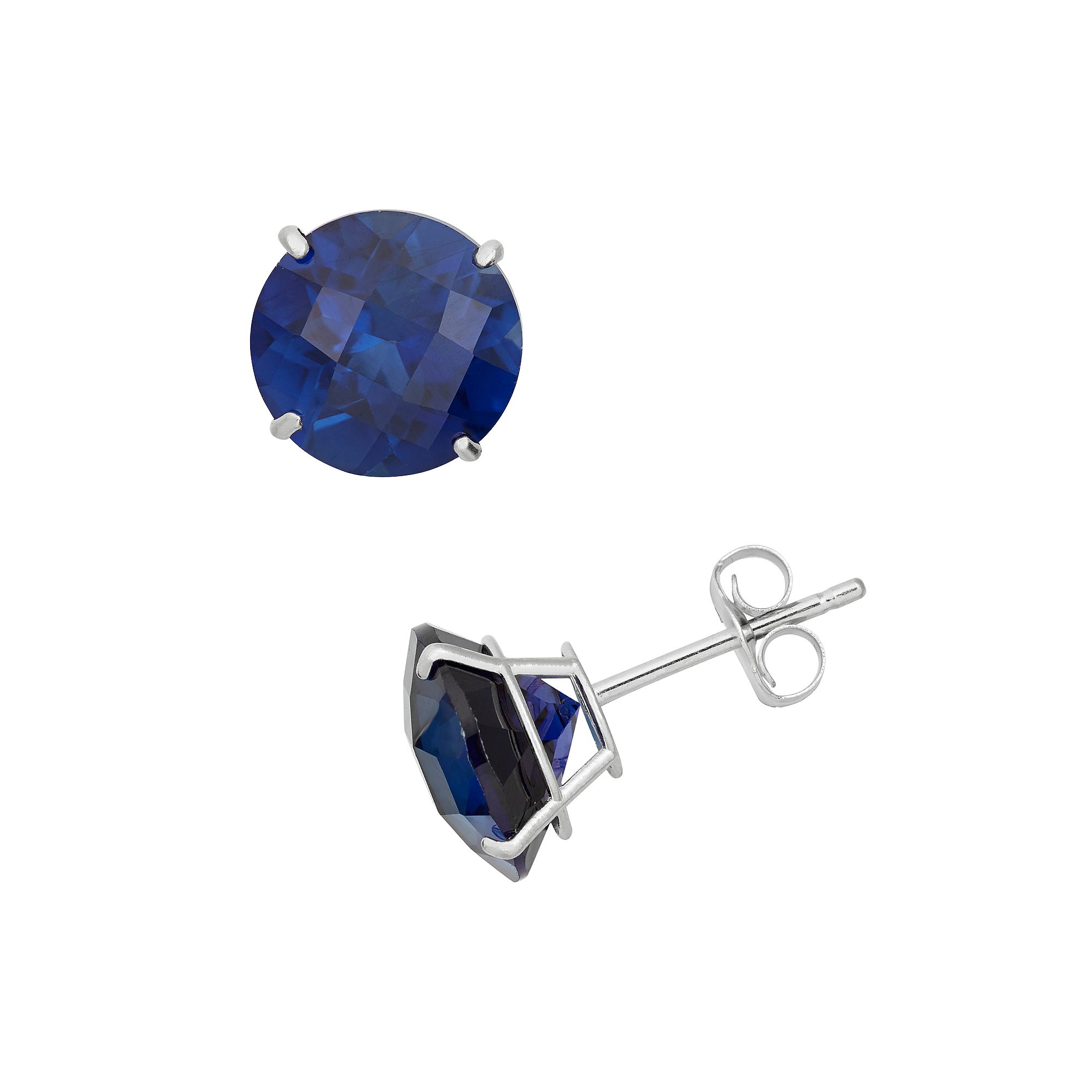 Lab-Created Sapphire 10k White Gold Stud Earrings, Womens, Blue