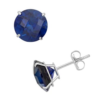 Lab-Created Sapphire 10k White Gold Stud Earrings