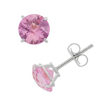 Lab-Created Pink Sapphire 10k White Gold Stud Earrings