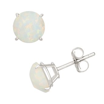 Lab-Created Opal 10k White Gold Stud Earrings