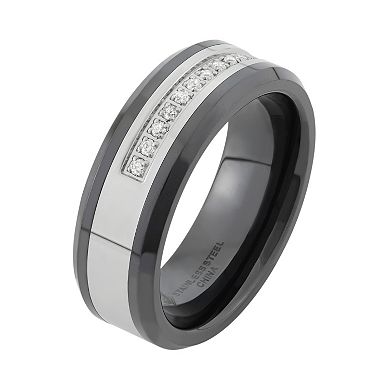 1/6 Carat T.W. Stainless Steel and Black Ceramic Wedding Band - Men