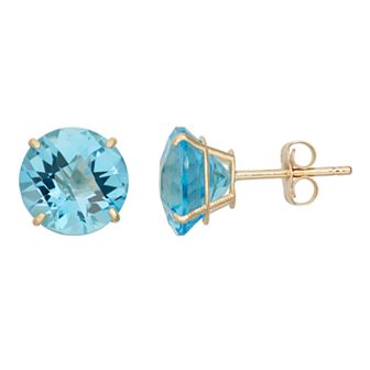 Swiss Blue Topaz 10k Gold Stud Earrings