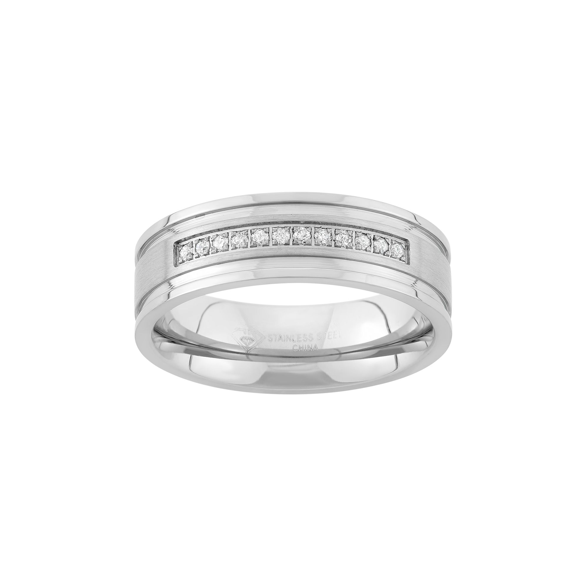 1/6 Carat T.W. Stainless Steel Wedding Band - Men, Mens, Size: 7, Grey