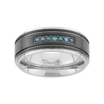 Steel Nation 1/6 Carat T.W. Blue Diamond Two Tone Stainless Steel Wedding Band - Men