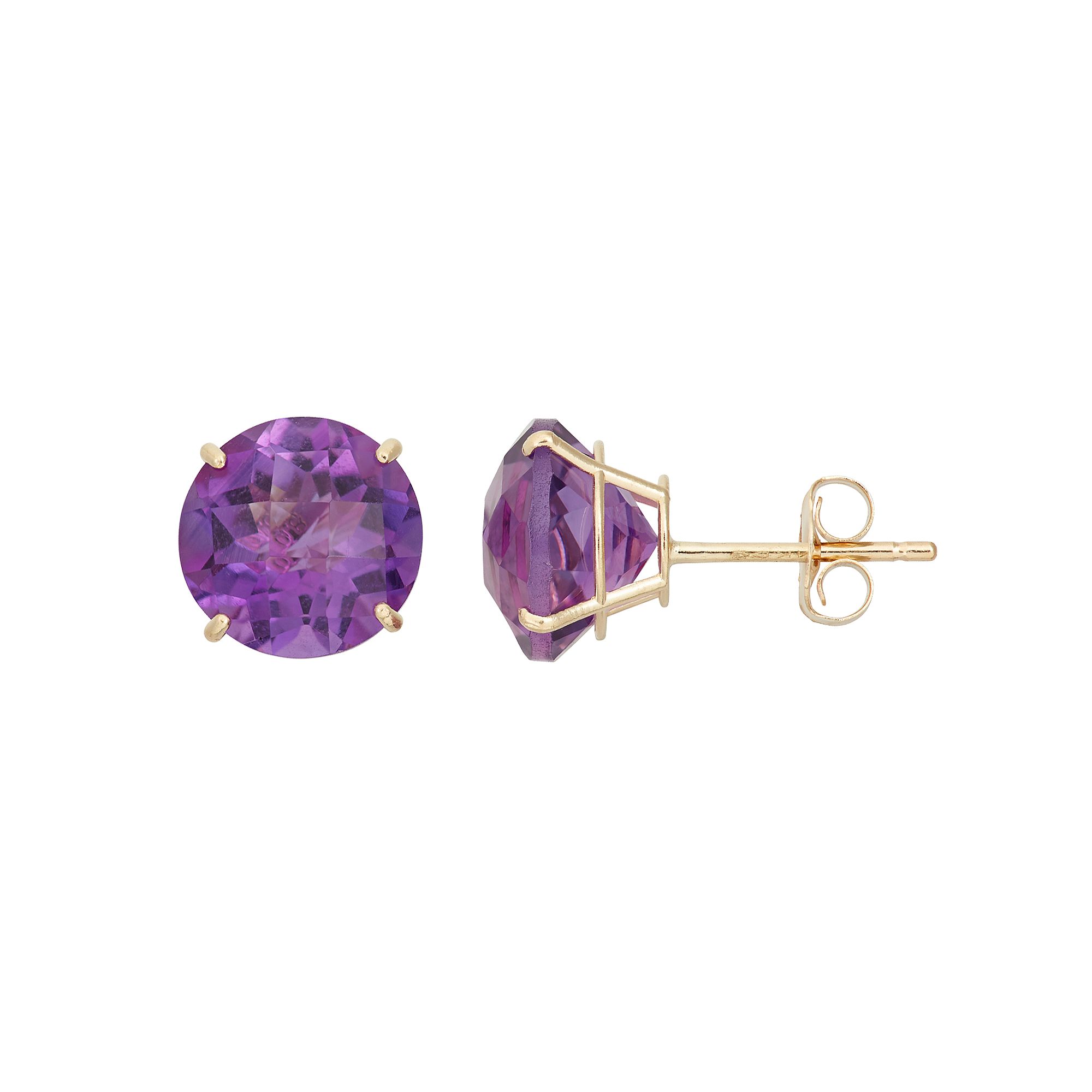 Amethyst 10k Gold Stud Earrings, Womens, Purple