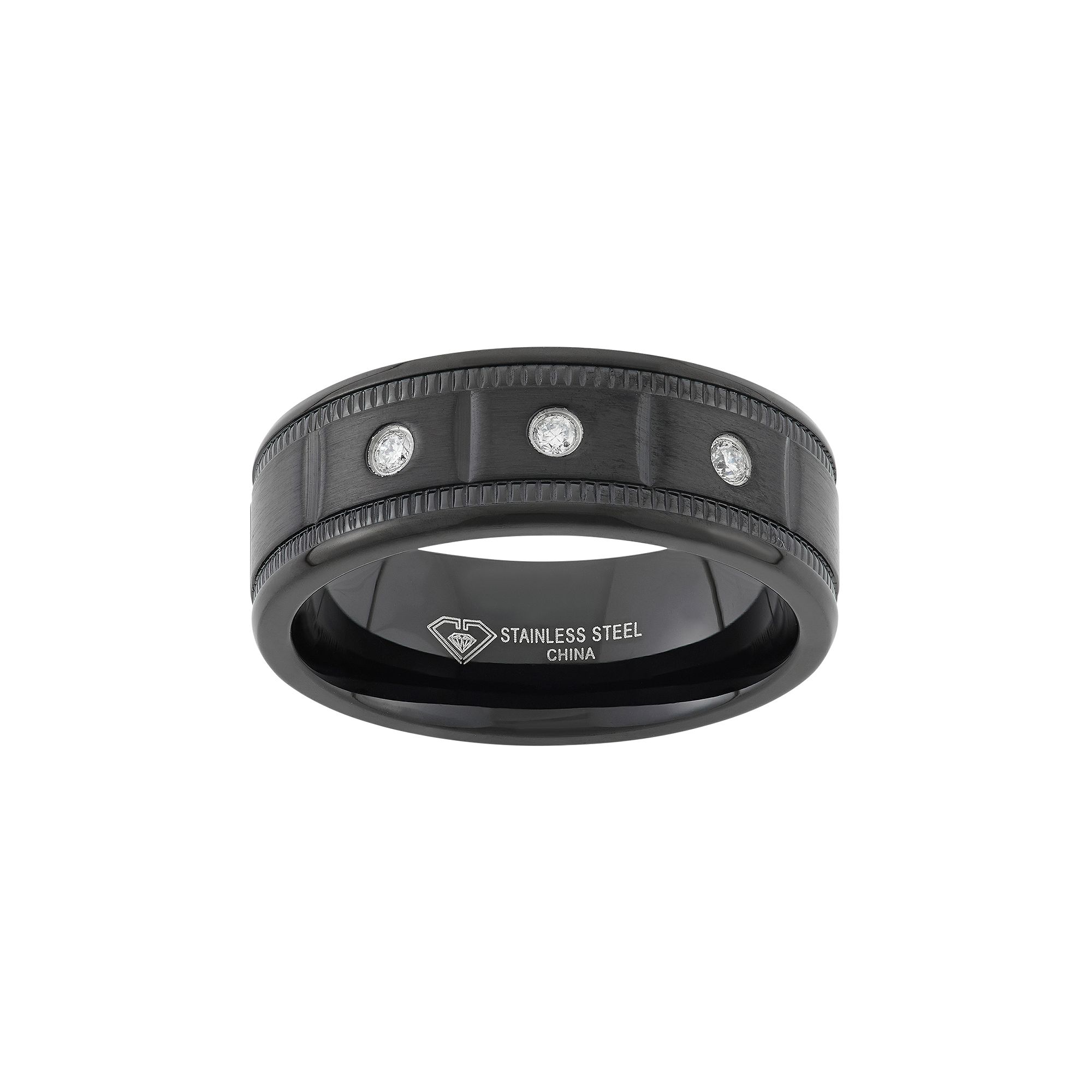 1/10 Carat T.W. Diamond Black Ion-Plated Stainless Steel Wedding Band - Men