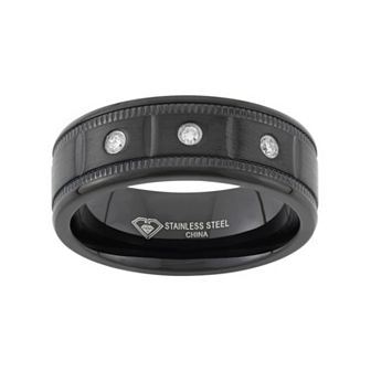 Steel Nation 1/10 Carat T.W. Diamond Black Ion-Plated Stainless Steel Wedding Band - Men