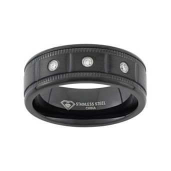 Steel Nation 1/10 Carat T.W. Diamond Black Ion-Plated Stainless Steel Wedding Band - Men