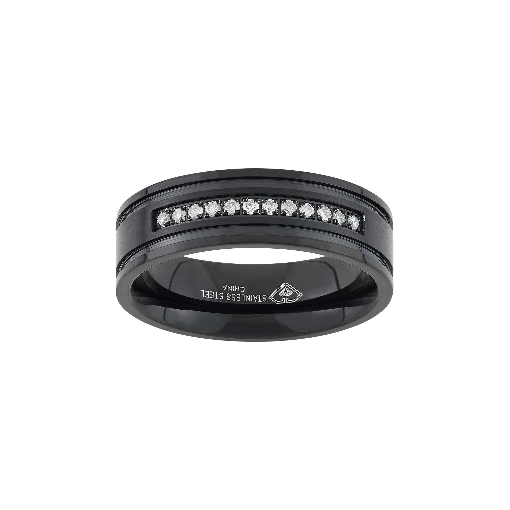 1/6 Carat T.W. Diamond Black Ion-Plated Stainless Steel Wedding Band - Men,