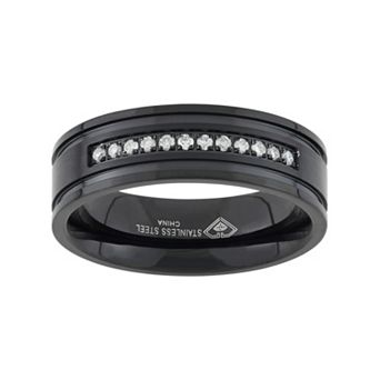 Steel Nation 1/6 Carat T.W. Diamond Black Ion-Plated Stainless Steel Wedding Band - Men