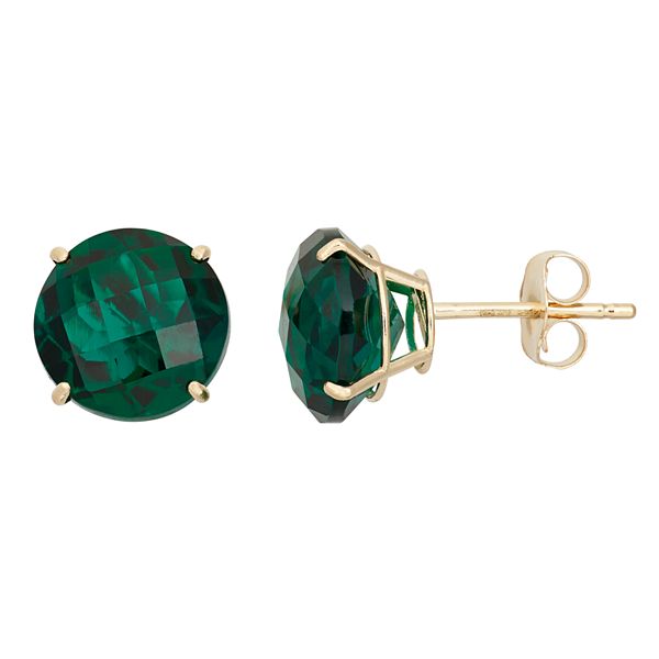 Lab-Created Emerald 10k Gold Stud Earrings