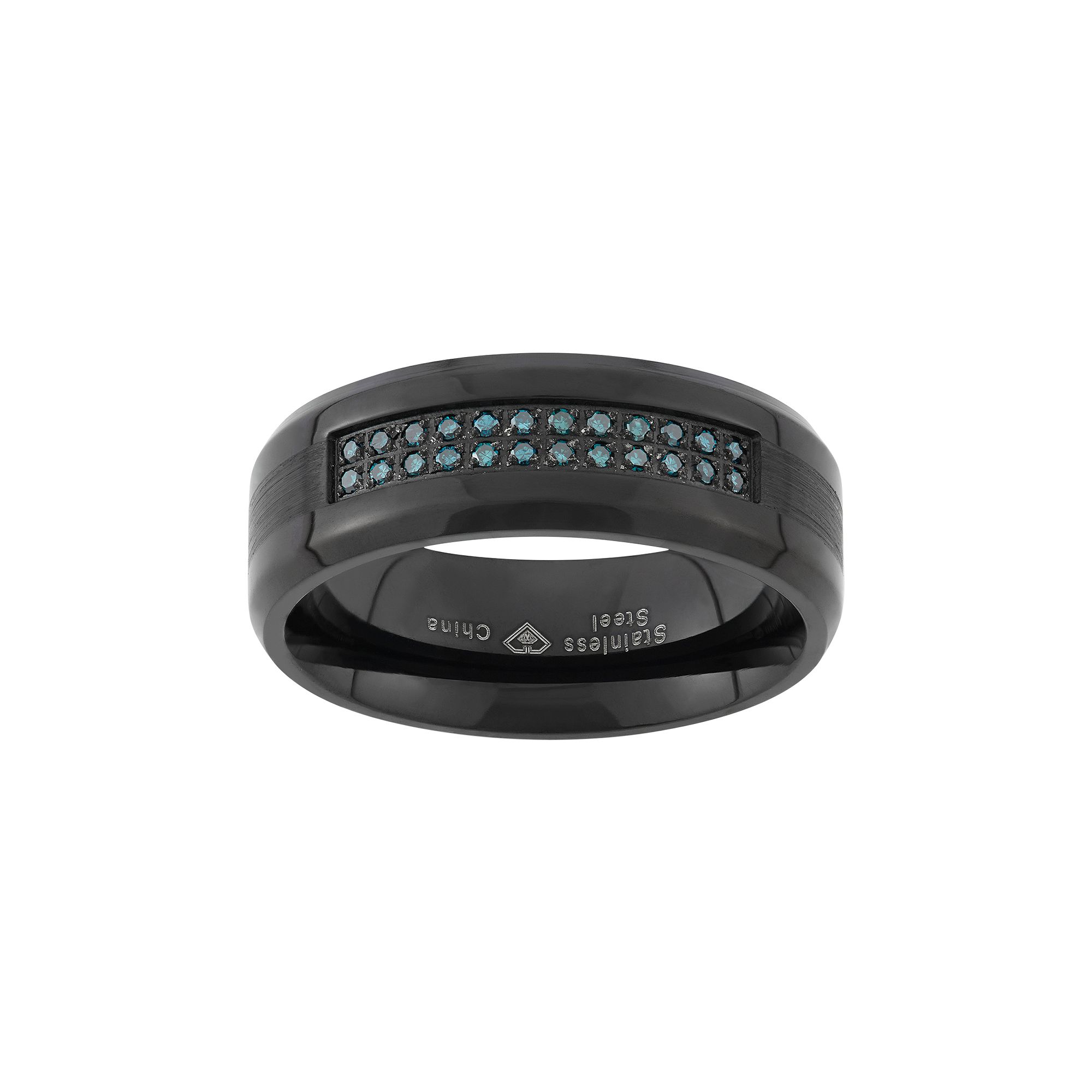 1/6 Carat T.W. Blue Diamond Black Ion-Plated Stainless Steel Wedding Band -