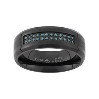 Steel Nation 1/6 Carat T.W. Blue Diamond Black Ion-Plated Stainless Steel Wedding Band - Men