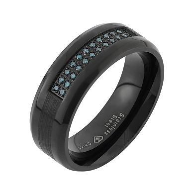 1/6 Carat T.W. Blue Diamond Black Ion-Plated Stainless Steel Wedding Band - Men