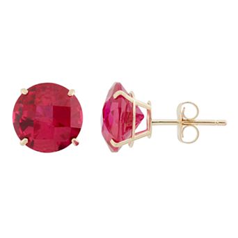 Lab-Created Ruby 10k Gold Stud Earrings