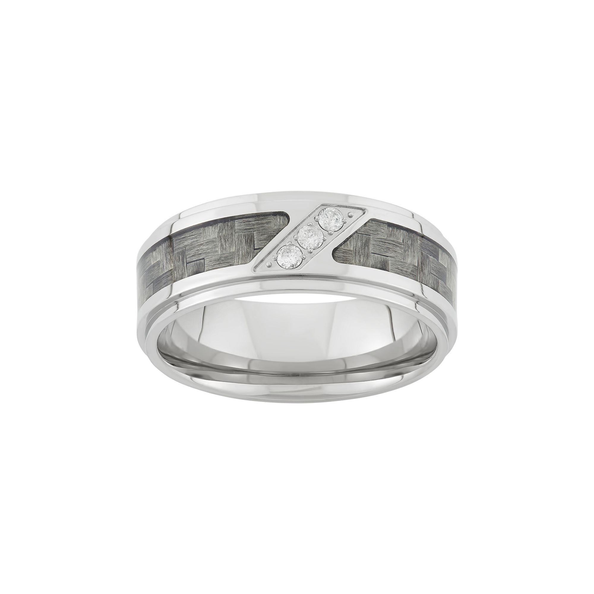 1/10 Carat T.W. Diamond Stainless Steel and Carbon Fiber Wedding Band - Men