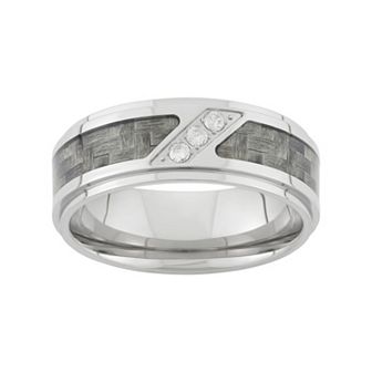 Steel Nation 1/10 Carat T.W. Diamond Stainless Steel and Carbon Fiber Wedding Band - Men