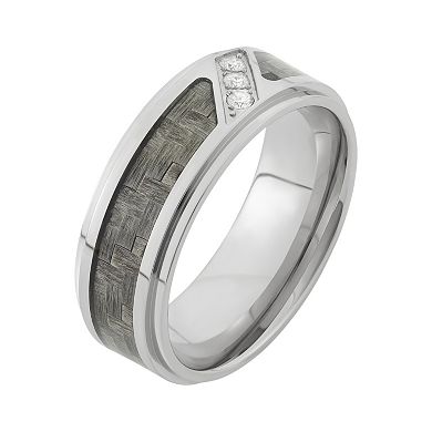 1/10 Carat T.W. Diamond Stainless Steel and Carbon Fiber Wedding Band - Men