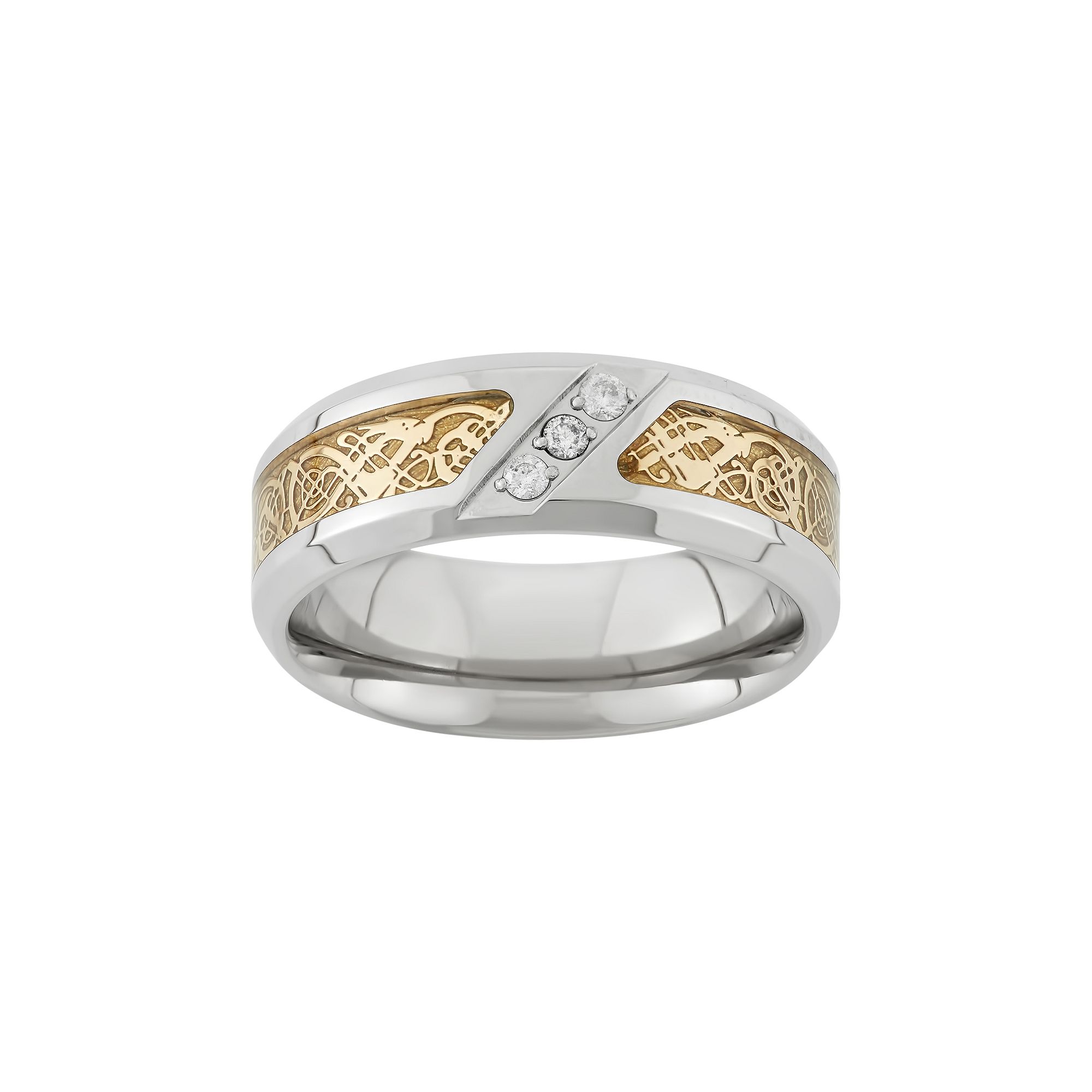 1/10 Carat T.W. Two Tone Stainless Steel Wedding Band - Men, Mens, Size: 7