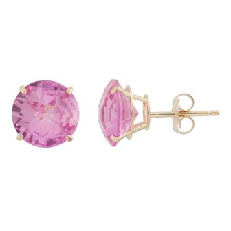 Lab-Created Pink Sapphire 10k Gold Stud Earrings