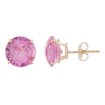 Lab-Created Pink Sapphire 10k Gold Stud Earrings
