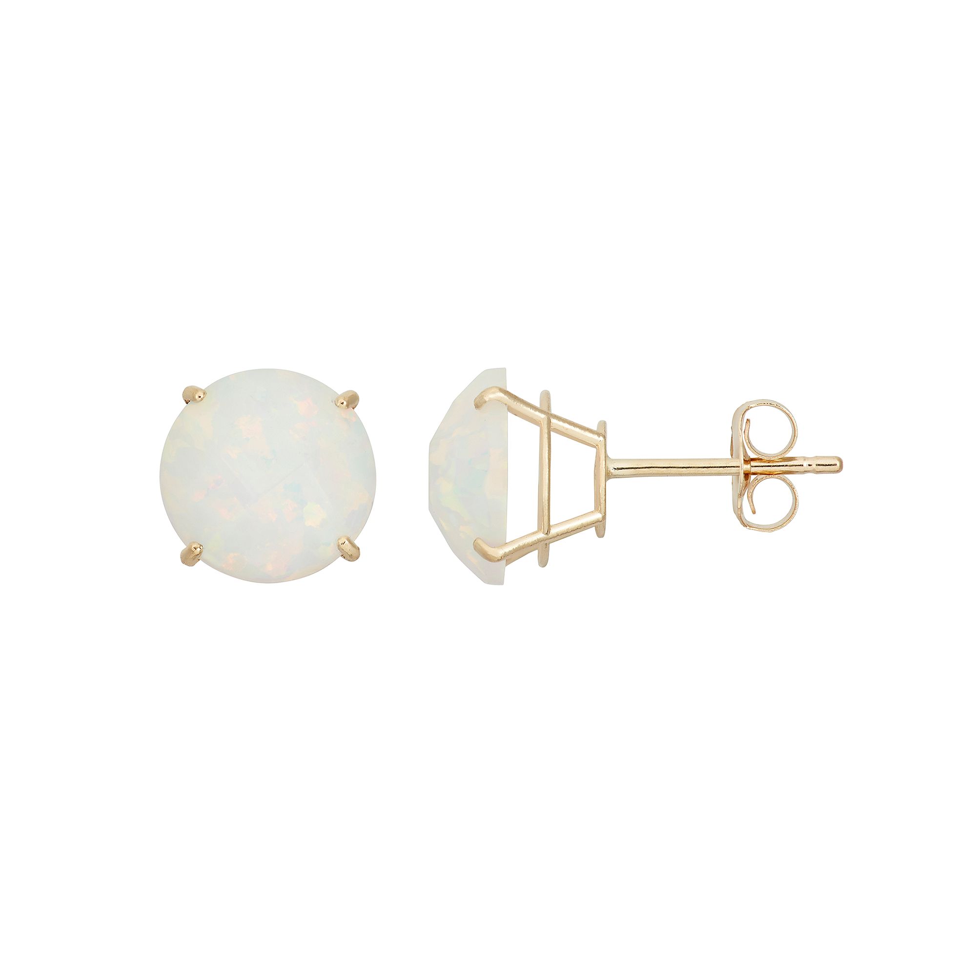 Lab-Created Opal 10k Gold Stud Earrings, Womens, White