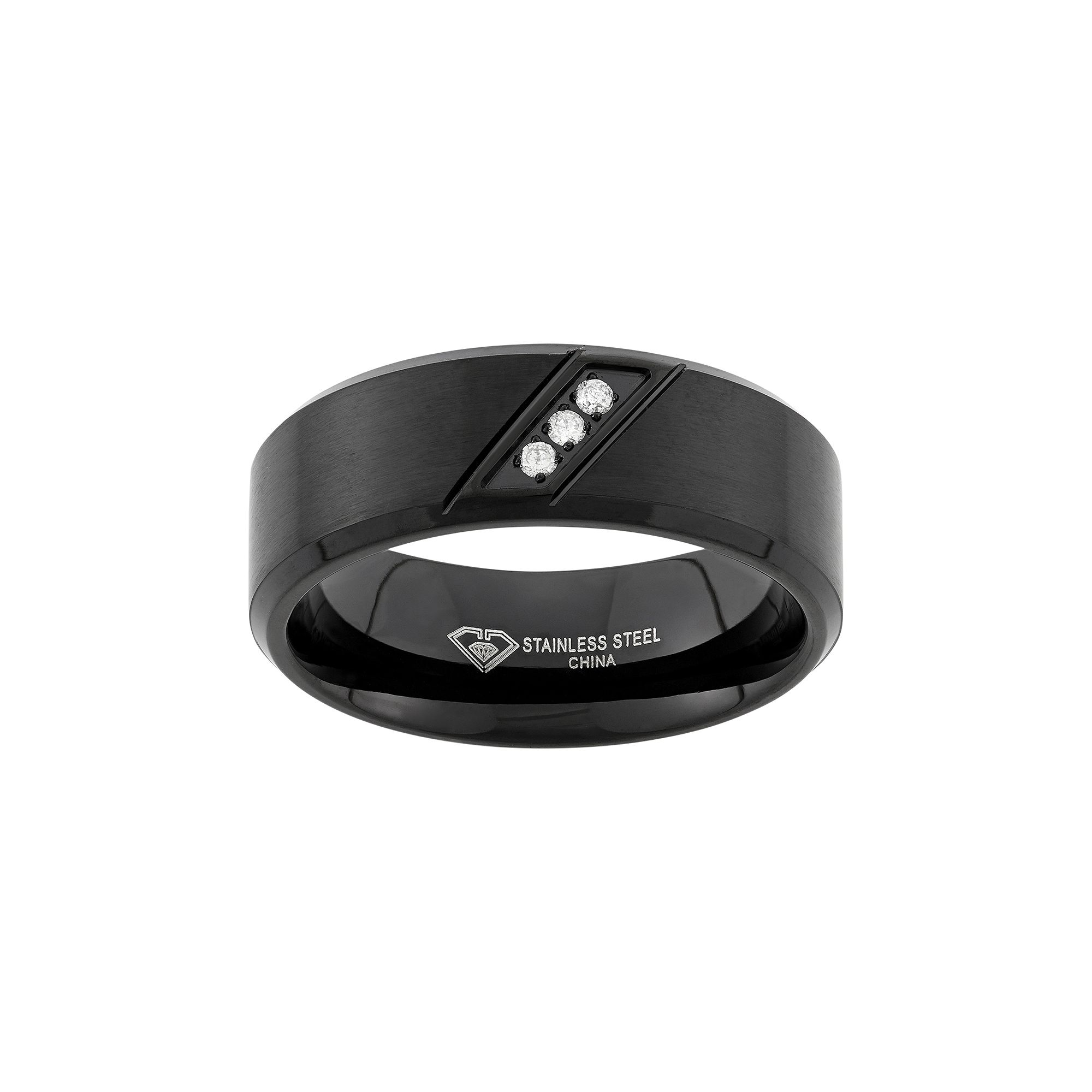 Diamond Accent Black Ion-Plated Stainless Steel Wedding Band - Men, Mens, 