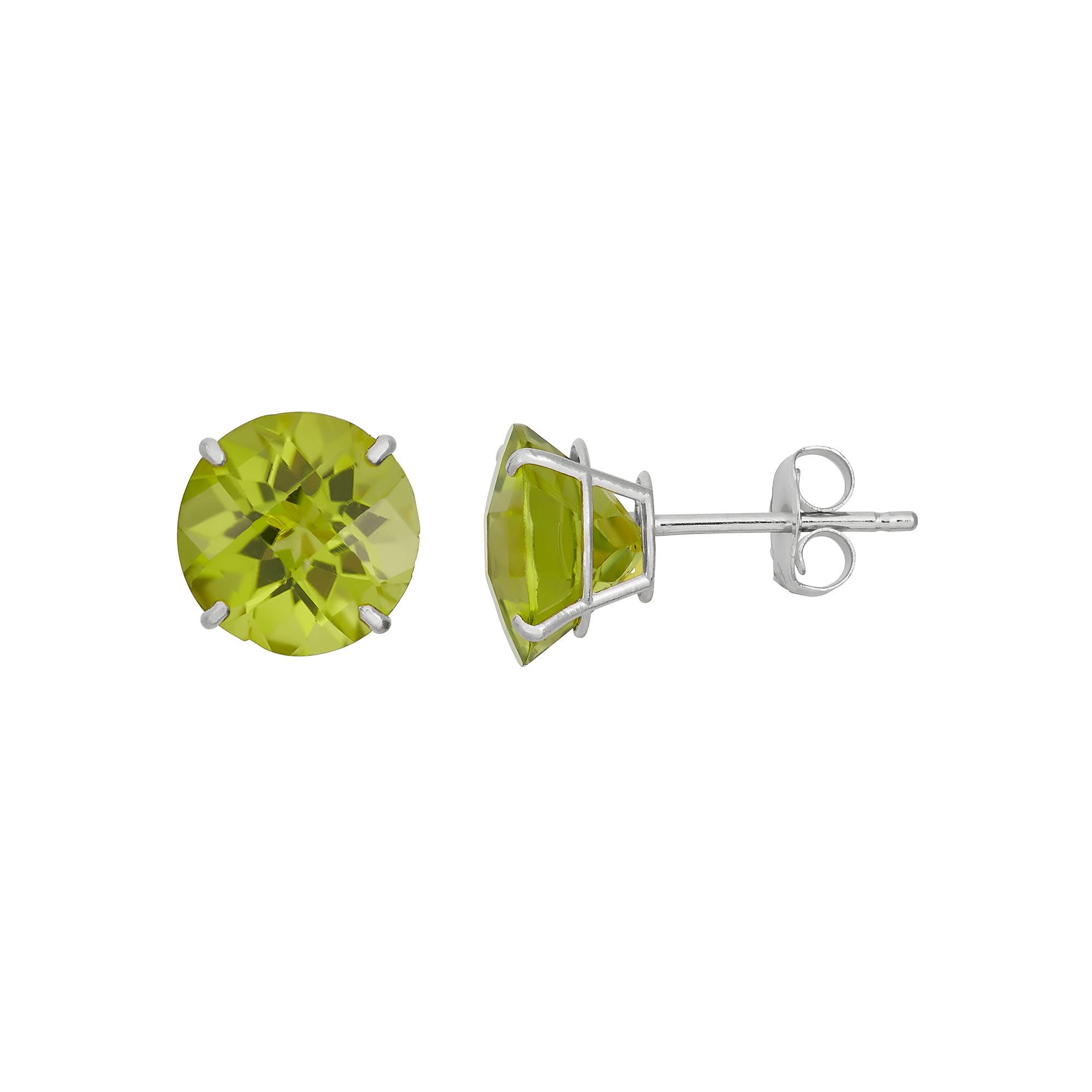 Peridot 10k White Gold Stud Earrings, Womens, Green