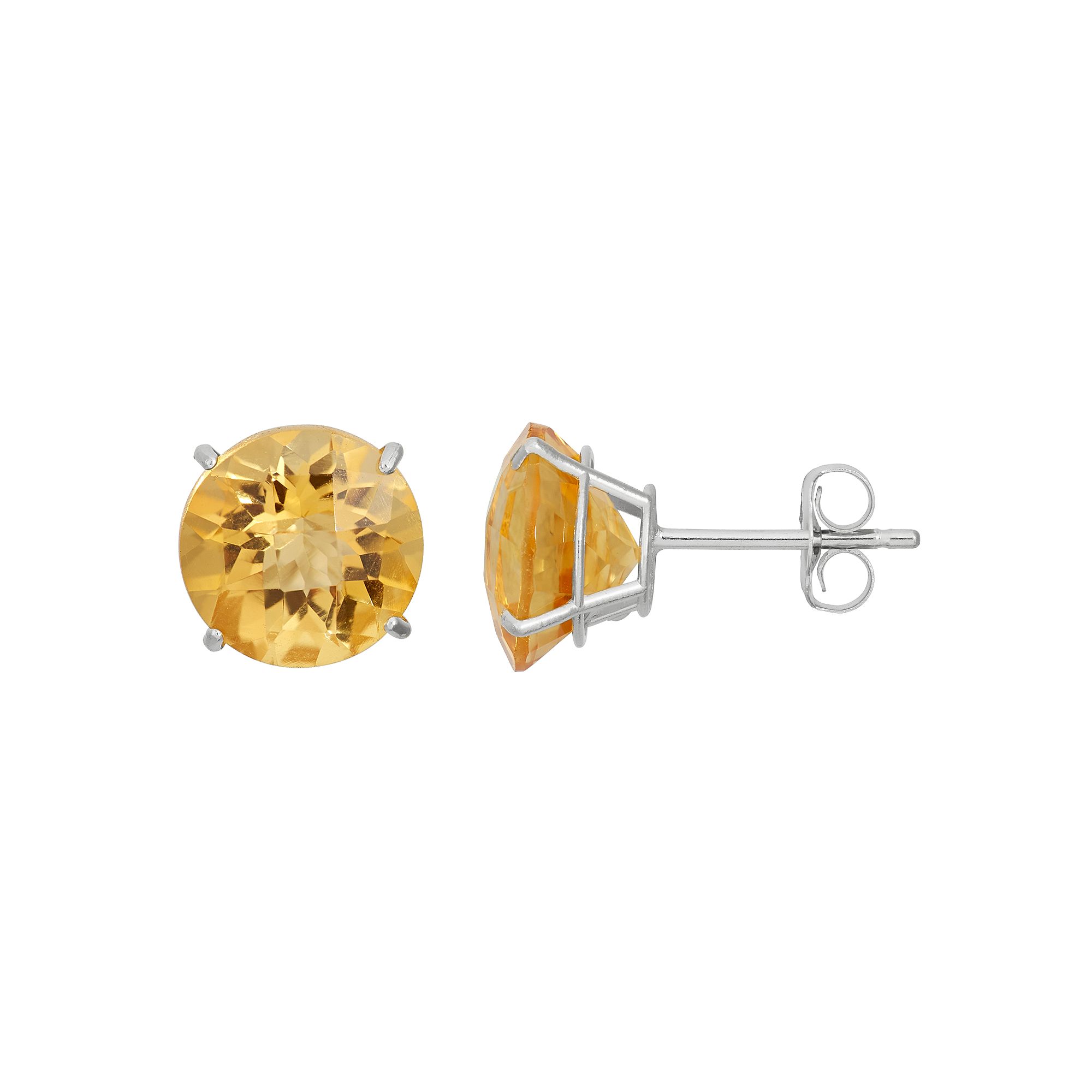 Citrine 10k White Gold Stud Earrings, Womens, Orange