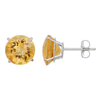 Citrine 10k White Gold Stud Earrings