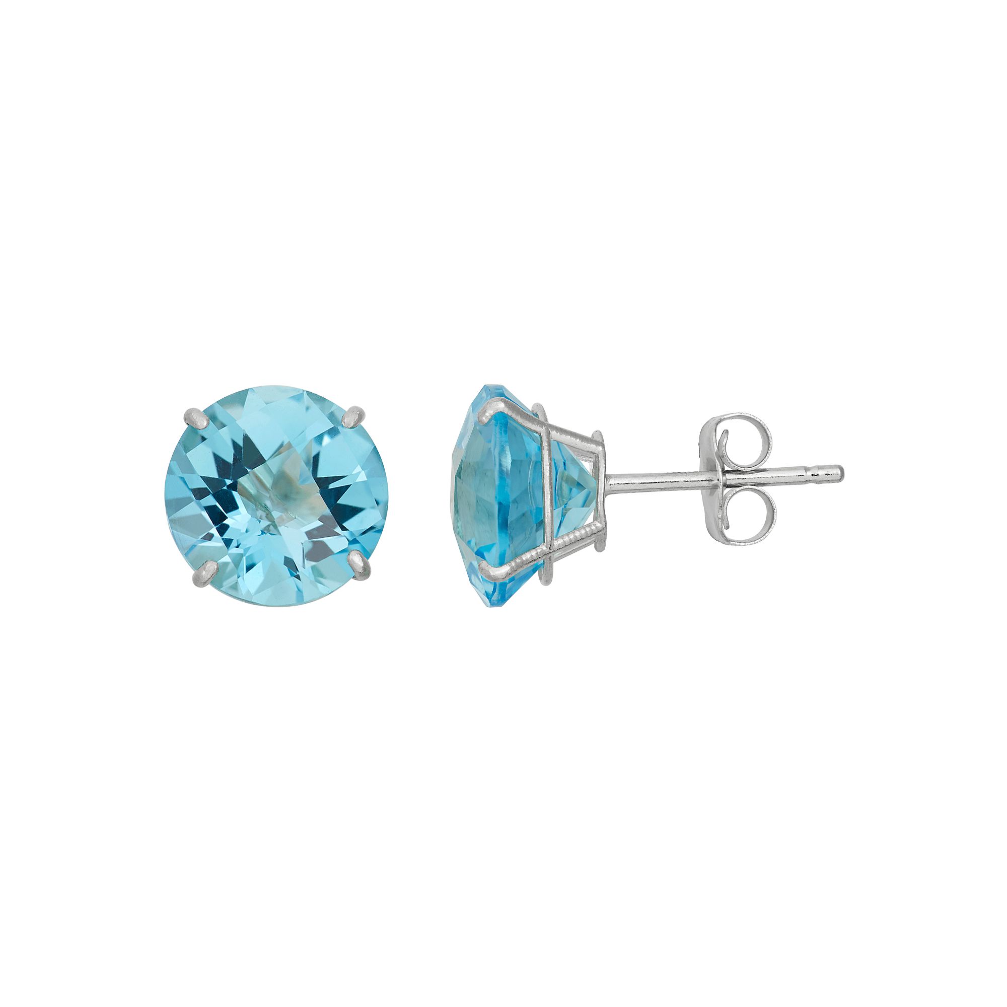 Swiss Blue Topaz 10k White Gold Stud Earrings, Womens
