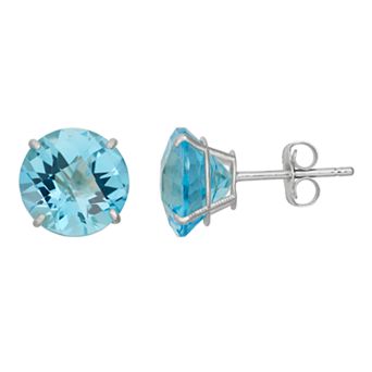 Swiss Blue Topaz 10k White Gold Stud Earrings