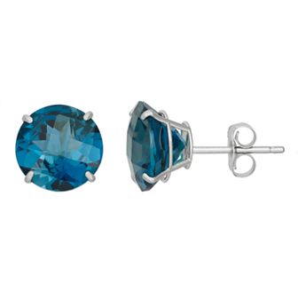 London Blue Topaz 10k White Gold Stud Earrings