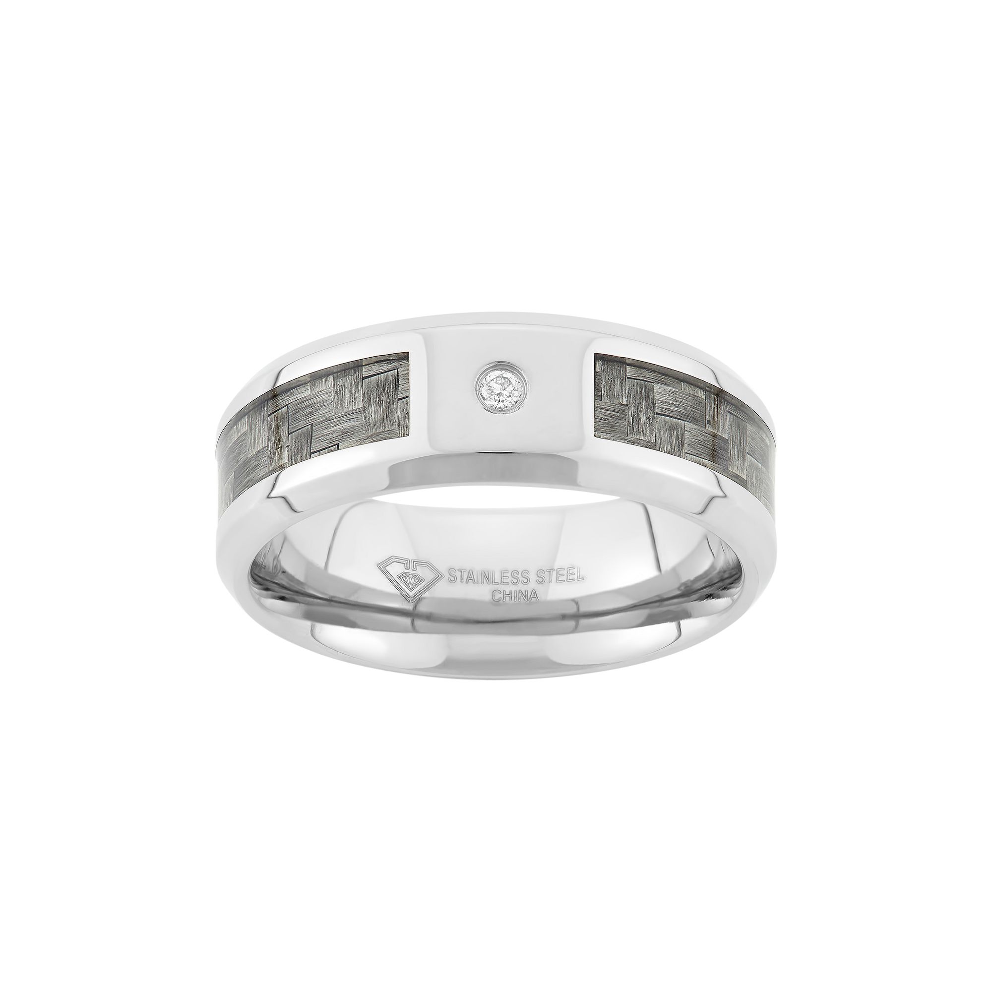 Diamond Accent Stainless Steel and Carbon Fiber Wedding Band - Men, Mens, 