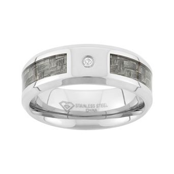 Steel Nation Diamond Accent Stainless Steel and Carbon Fiber Wedding Band - Men