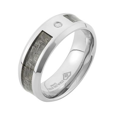 Diamond Accent Stainless Steel and Carbon Fiber Wedding Band - Men