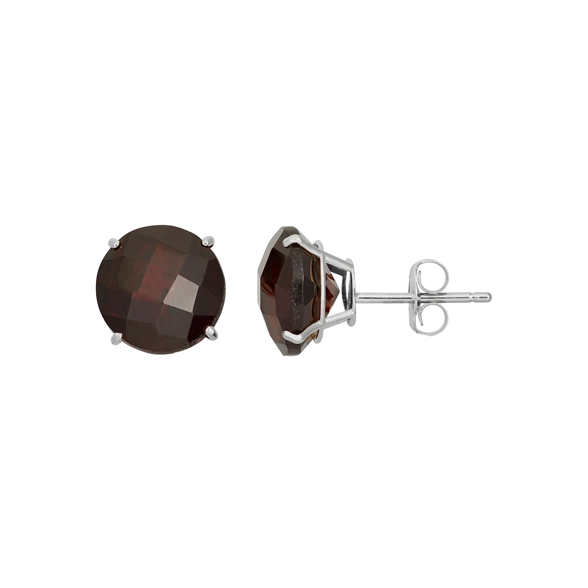 Garnet 10k White Gold Stud Earrings, Womens, Red