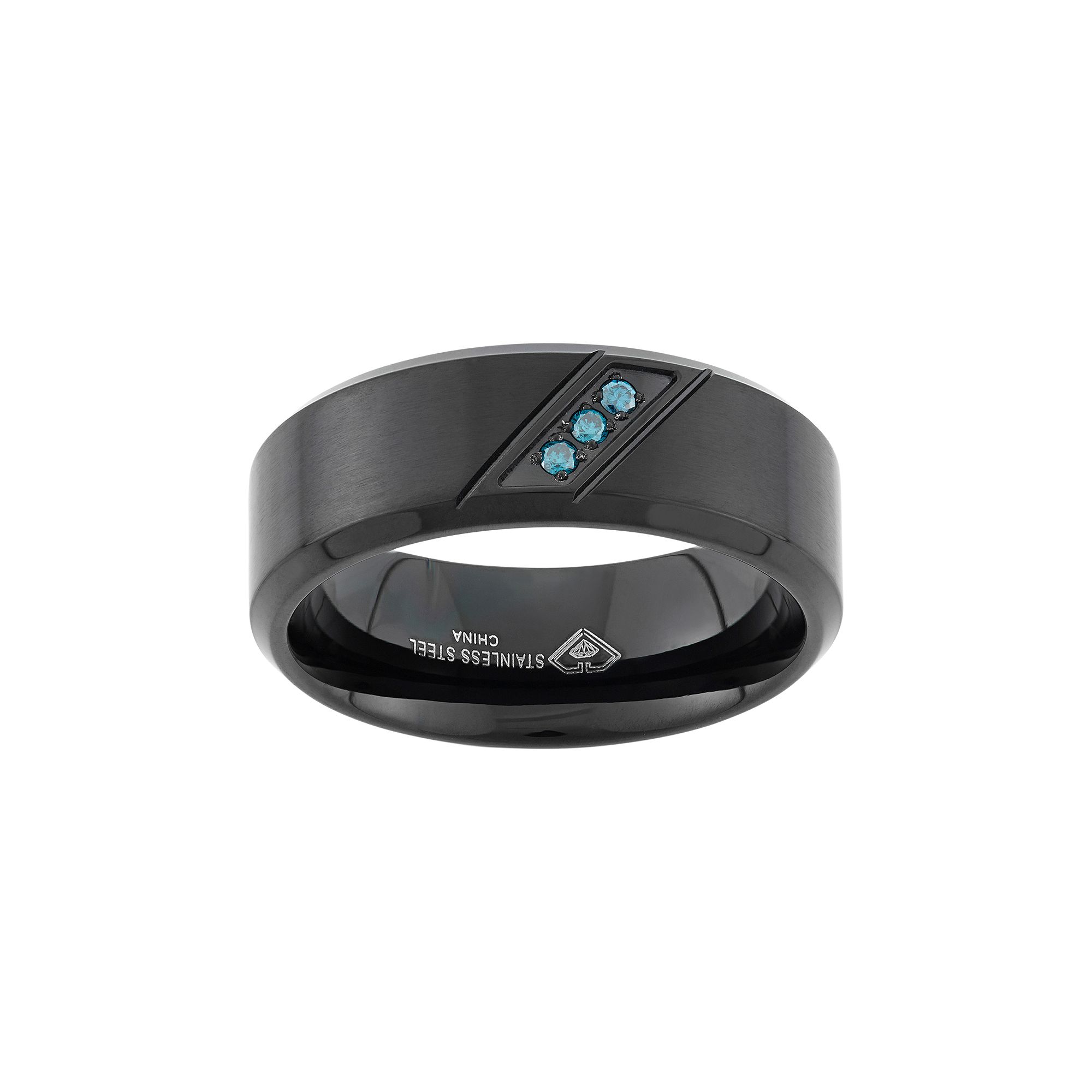 Blue Diamond Accent Black Ion-Plated Stainless Steel Wedding Band - Men, Me