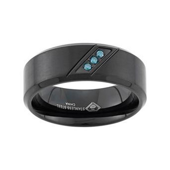Steel Nation Blue Diamond Accent Black Ion-Plated Stainless Steel Wedding Band - Men