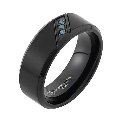 Blue Diamond Accent Black Ion-Plated Stainless Steel Wedding Band - Men